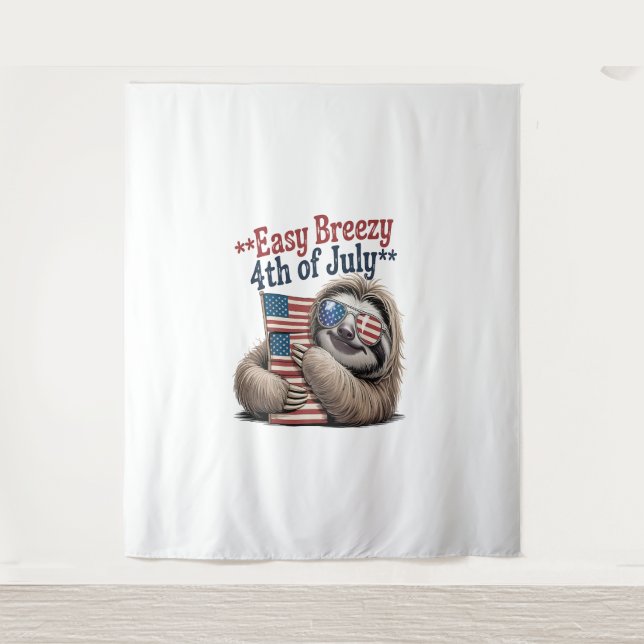 Sloth Hugging Flag 4th of July Tapestry (Front)