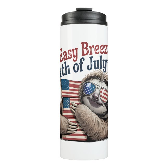 Sloth Hugging Flag 4th of July Thermal Tumbler (Front)
