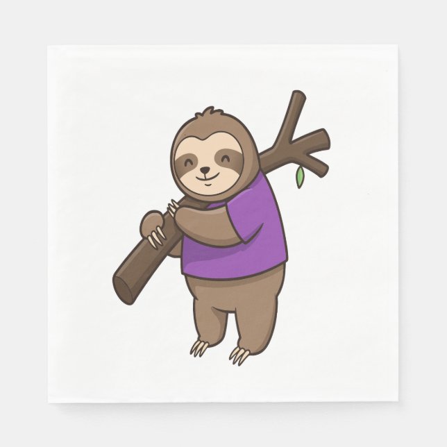 Sloth Hugging Tree Branch Wearing Purple Napkins (Front)