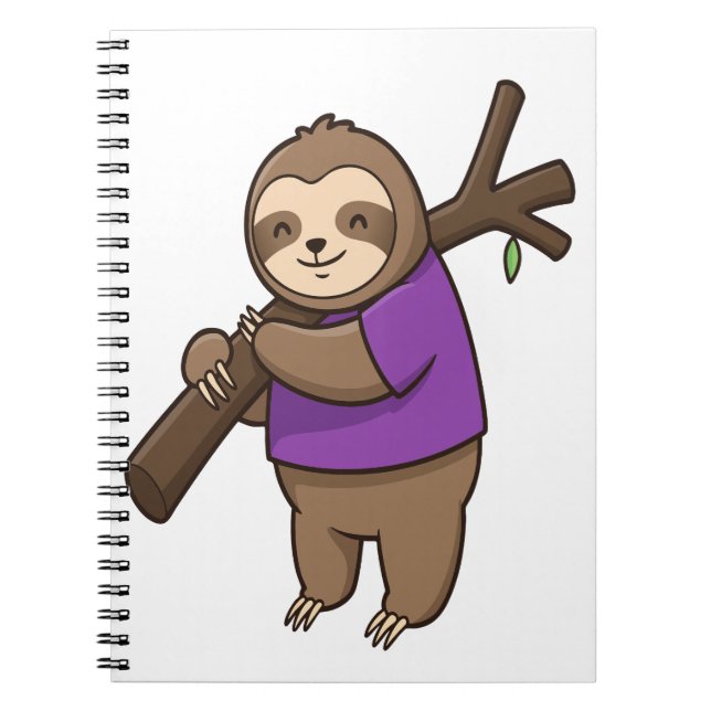Sloth Hugging Tree Branch Wearing Purple Notebook (Front)