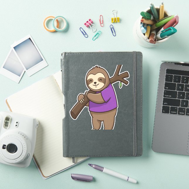 Sloth Hugging Tree Branch Wearing Purple Sticker (iPad Cover)