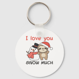Sloth I Love You Snow Much Snowman Pun Keychain