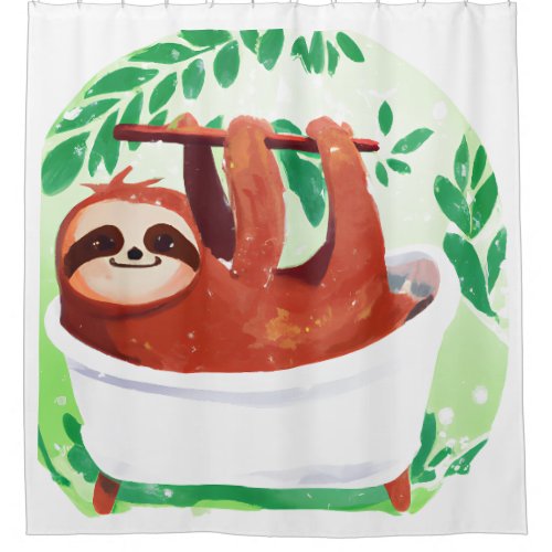 Sloth in a bathtub shower curtain