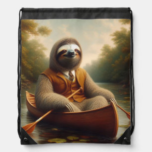 Sloth In A Canoe Drawstring Bag