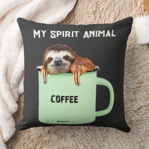 Sloth in a Mug Throw Pillow