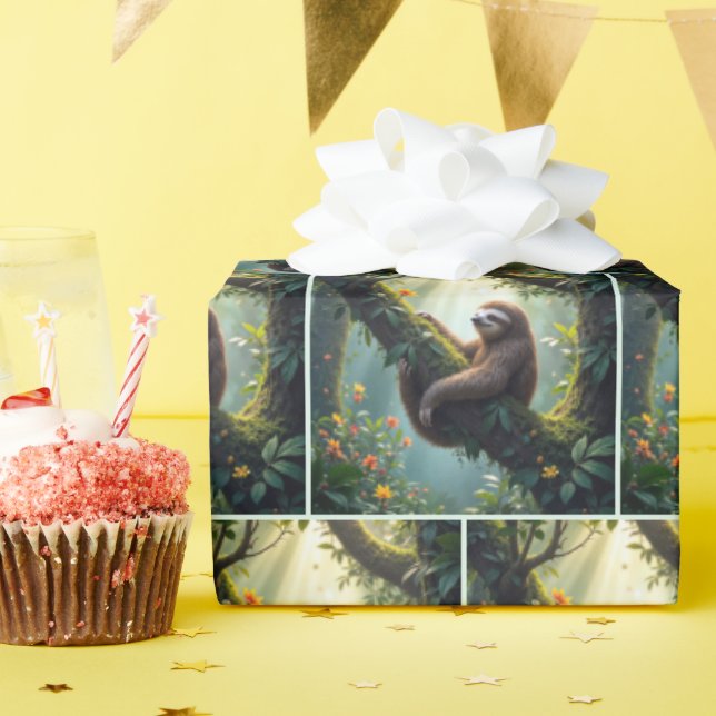 Sloth In a Rainforest Wrapping Paper (Birthday Party)