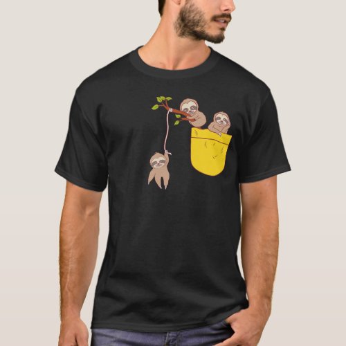 Sloth in Breast Pocket Sloth Loafers Humor Pocket T_Shirt