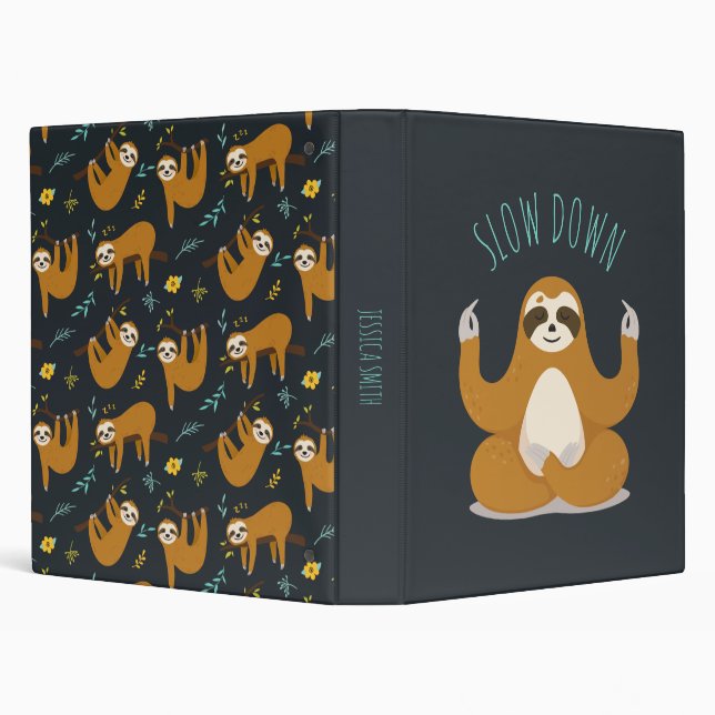 Sloth in Lotus Yoga Pose "Slow Down" 3 Ring Binder (Background)