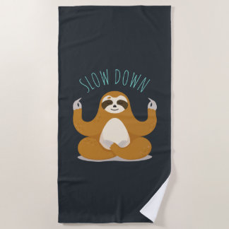 Sloth in Lotus Yoga Pose "Slow Down" Beach Towel