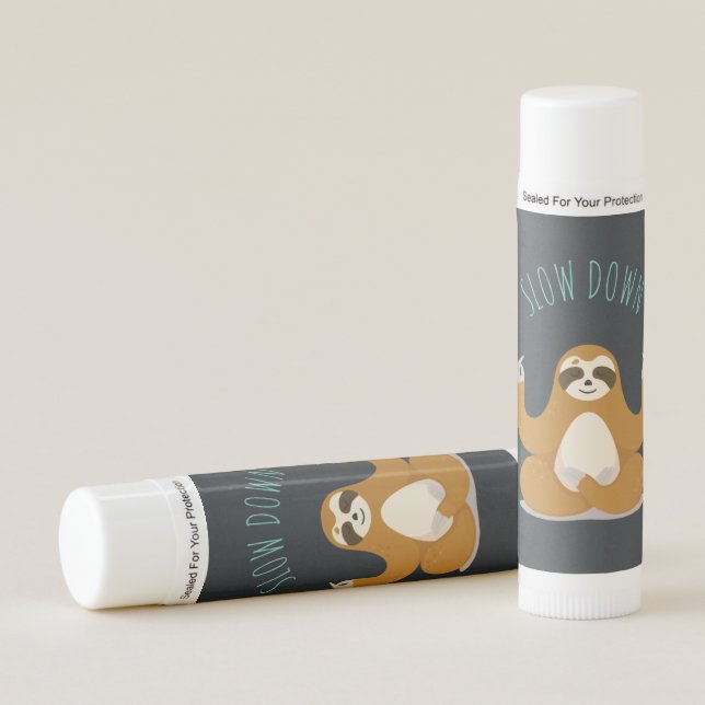 Sloth in Lotus Yoga Pose "Slow Down" Lip Balm (Front)