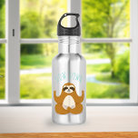 Sloth in Lotus Yoga Pose "Slow Down" Stainless Steel Water Bottle<br><div class="desc">Funny illustration of a cute sloth holding a lotus yoga pose and the words "Slow Down" in handwritten font.</div>