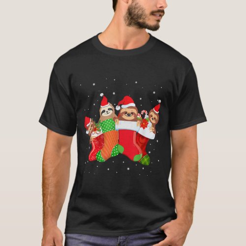 Sloth In Socks Santa Hat Christmas Pajama Xmas T_Shirt