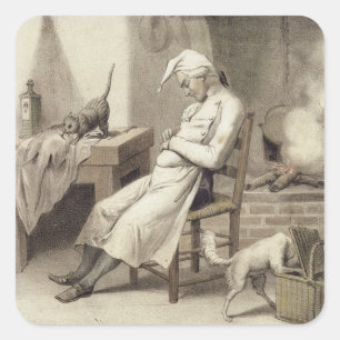 Sloth in the Kitchen, from a series of prints depi Square Sticker