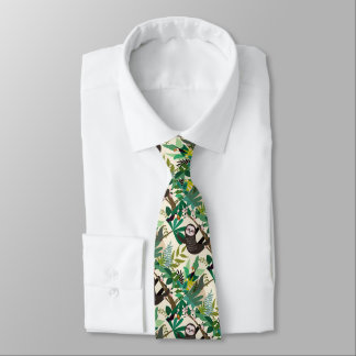 Sloth In Tree Hand Drawn Pattern Men's Tie