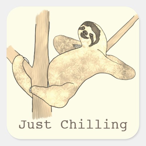 Sloth in Tree Just Chilling Funny Cute Animal Art Square Sticker
