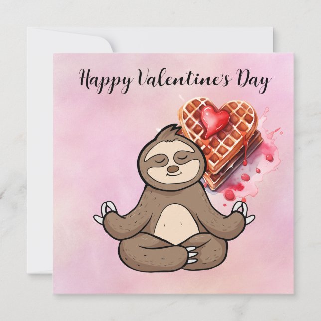 Sloth in  Yoga Class on Valentine's Day  Holiday Card (Front)