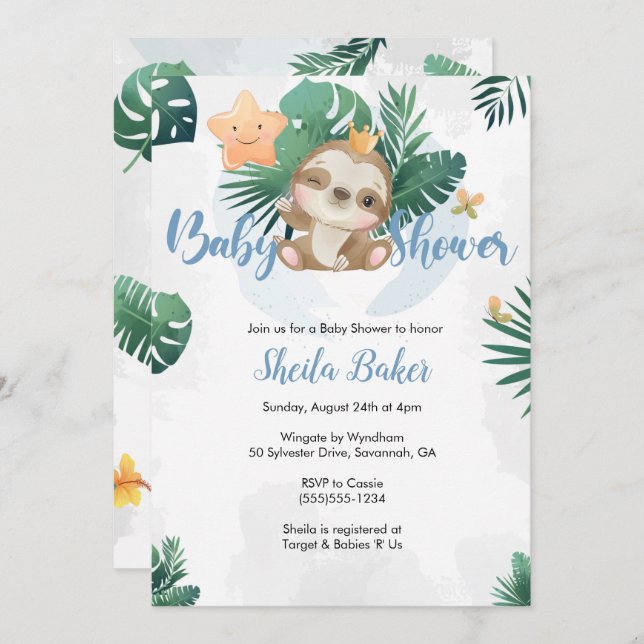 Sloth Invitation, Sloth Baby Shower Invitation (Front/Back)