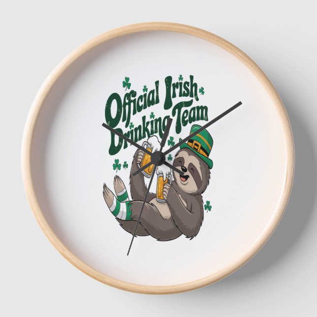 Sloth Irish Drinking St Patrick's Day Clock (Front)