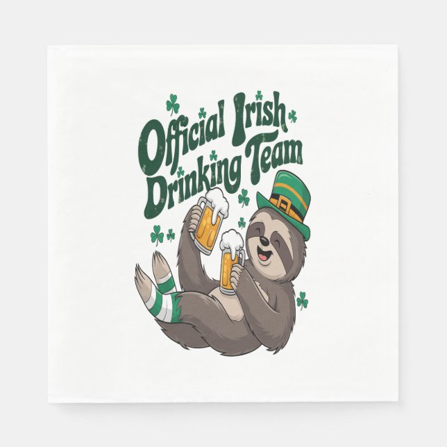 Sloth Irish Drinking St Patrick's Day Napkins (Front)