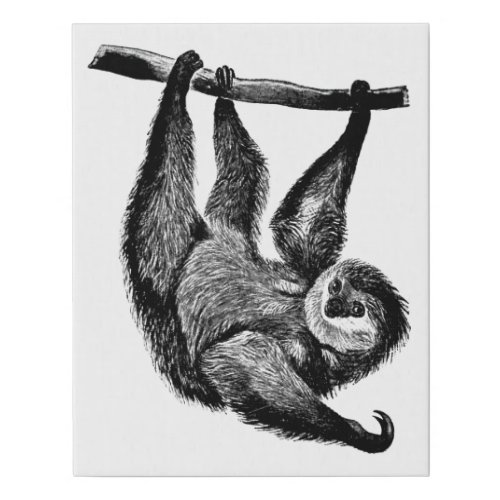 Sloth jungle safari animals art illustration faux canvas print