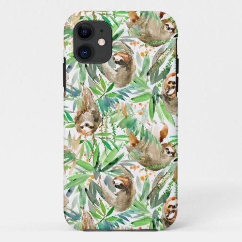 Sloth Jungle Watercolor  iPhone 11 Case