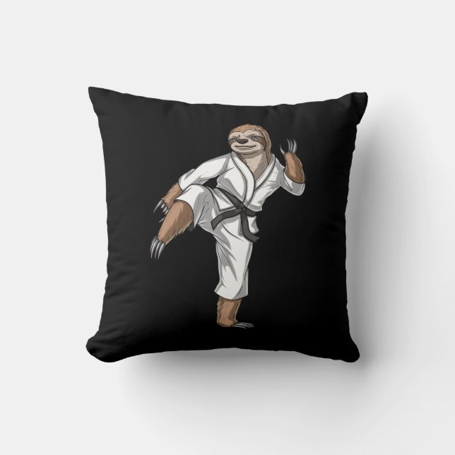 Sloth Karate Throw Pillow (Front)