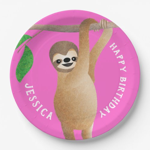 Sloth Kids Birthday Party Custom Text Paper Plates