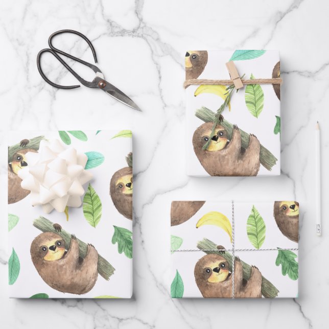 Sloth Kids Wrapping Paper Sheets (Front)