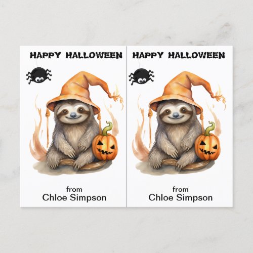 Sloth Kitty Cat School Party Halloween Card