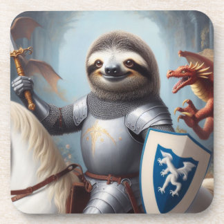 Sloth Knight Fighting Dragons Beverage Coaster