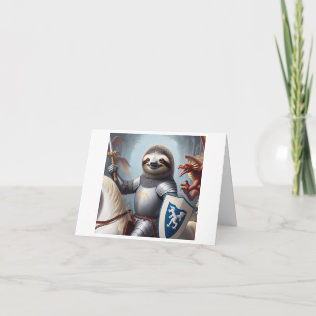 Sloth Knight Fighting Dragons Card (Front)