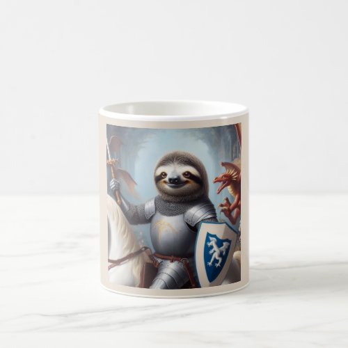 Sloth Knight Fighting Dragons Coffee Mug