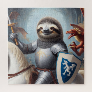 Sloth Knight Fighting Dragons Jigsaw Puzzle
