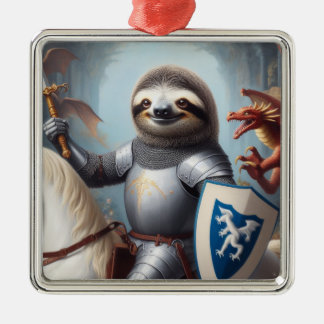 Sloth Knight Fighting Dragons Metal Ornament