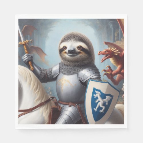 Sloth Knight Fighting Dragons Napkins