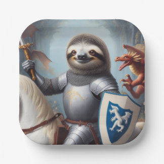 Sloth Knight Fighting Dragons Paper Plates