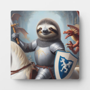 Sloth Knight Fighting Dragons Plaque