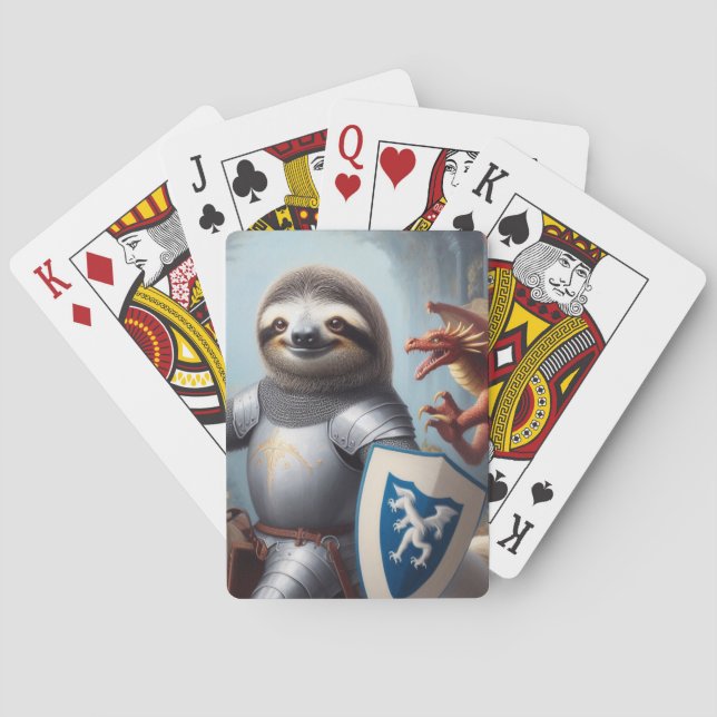 Sloth Knight Fighting Dragons Poker Cards (Back)