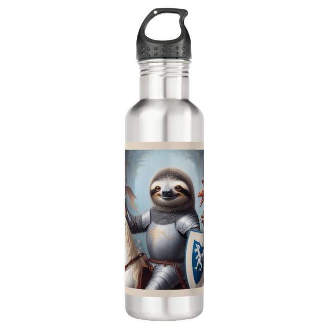 Sloth Knight Fighting Dragons Stainless Steel Water Bottle (Front)
