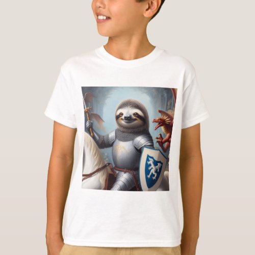 Sloth Knight Fighting Dragons T_Shirt