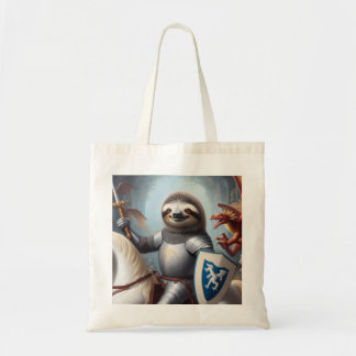 Sloth Knight Fighting Dragons Tote Bag