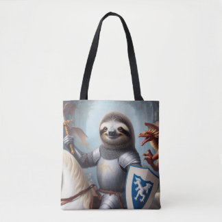 Sloth Knight Fighting Dragons Tote Bag