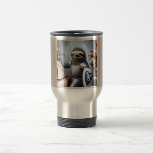Sloth Knight Fighting Dragons Travel Mug