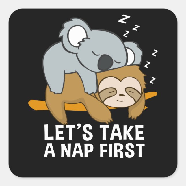 Sloth Koala Sleeping Late Riser Cute Square Sticker (Front)