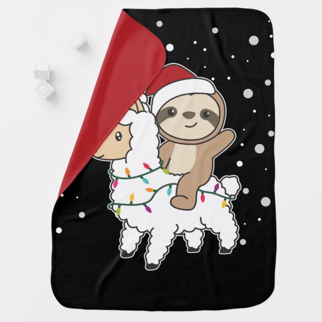 Sloth Lama Christmas Snow Winter Animals Baby Blan Baby Blanket (In Situ)