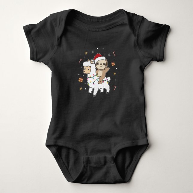Sloth Lama Christmas Snow Winter Animals Baby Bodysuit (Front)