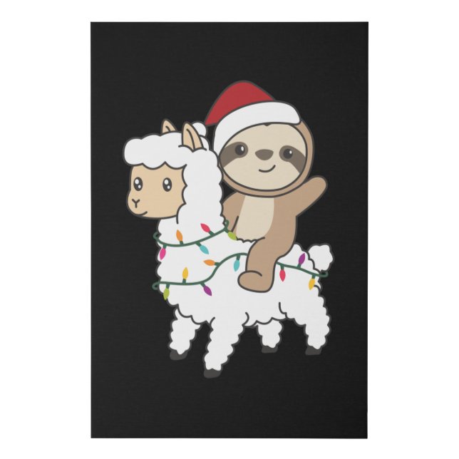 Sloth Lama Christmas Snow Winter Animals Faux Canvas Print (Front)