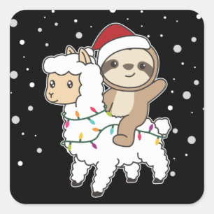 Sloth Lama Christmas Snow Winter Animals Square St Square Sticker