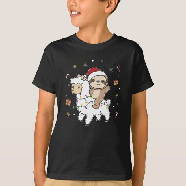 Sloth Lama Christmas Snow Winter Animals T-Shirt (Front)