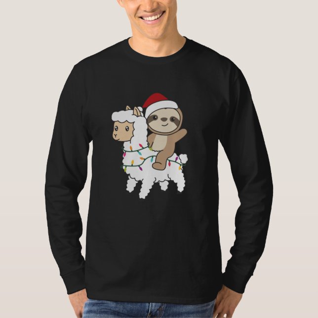 Sloth Lama Christmas Snow Winter Animals T-Shirt (Front)
